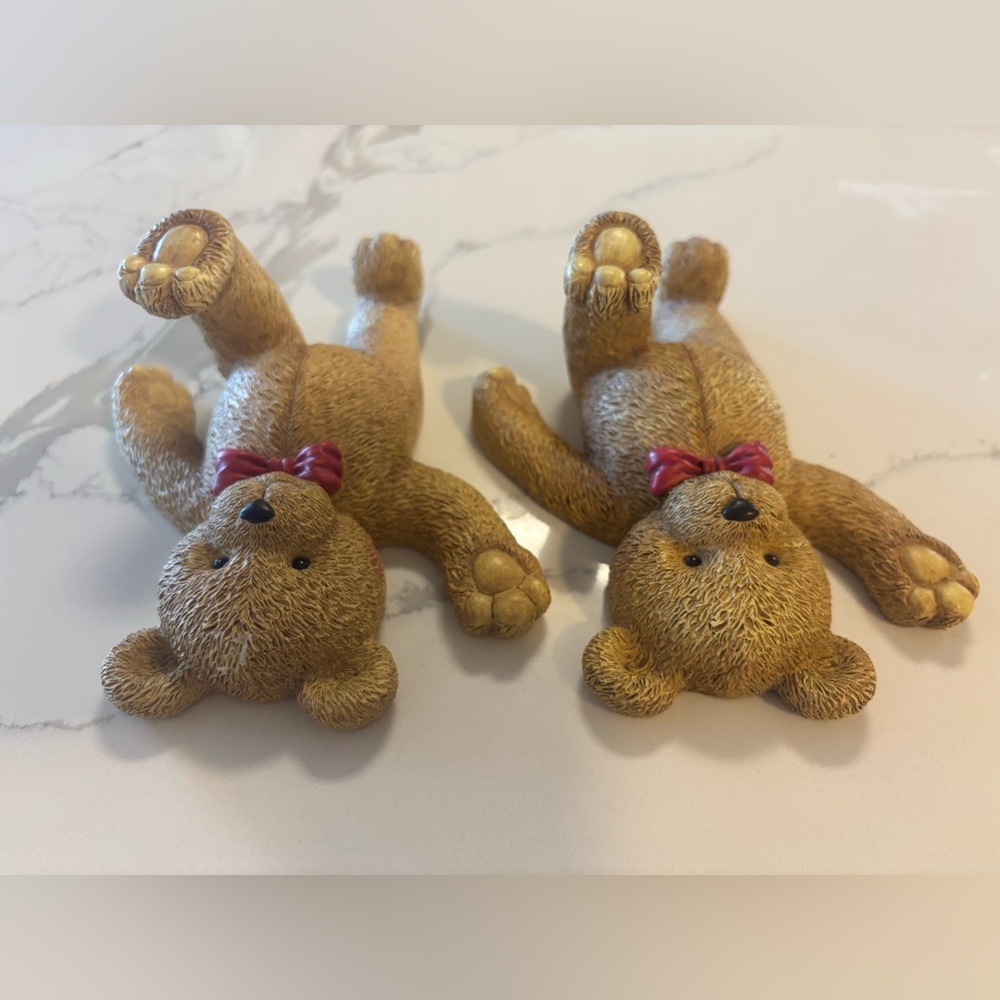 Adorable Vintage Brown Teddy Bear Wall Hooks with Red Bows - Picture 3 of 7
